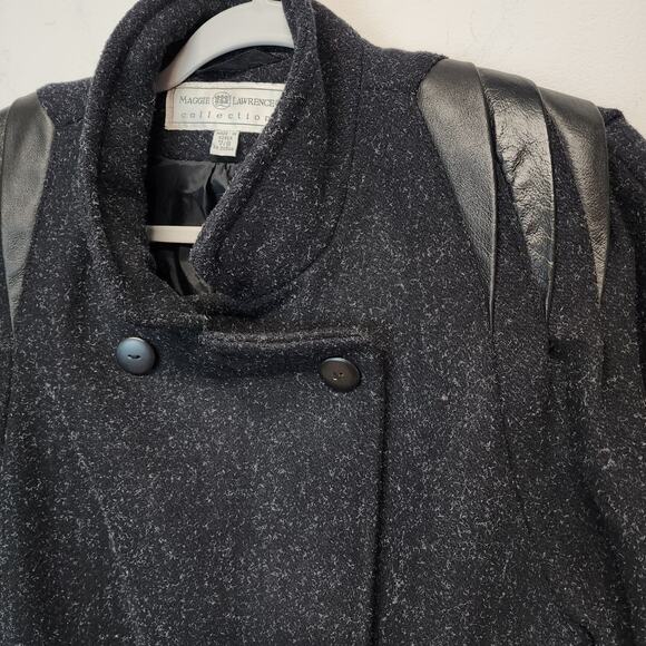 Vintage Maggie Lawrence Trench Coat Size 7/8 Dark Gray Leather Shoulders Wool - Picture 6 of 16